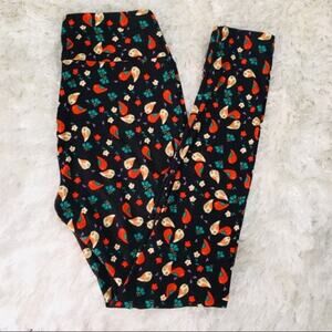 Lularoe Bird Print Red Blue Cream OSFA Leggings